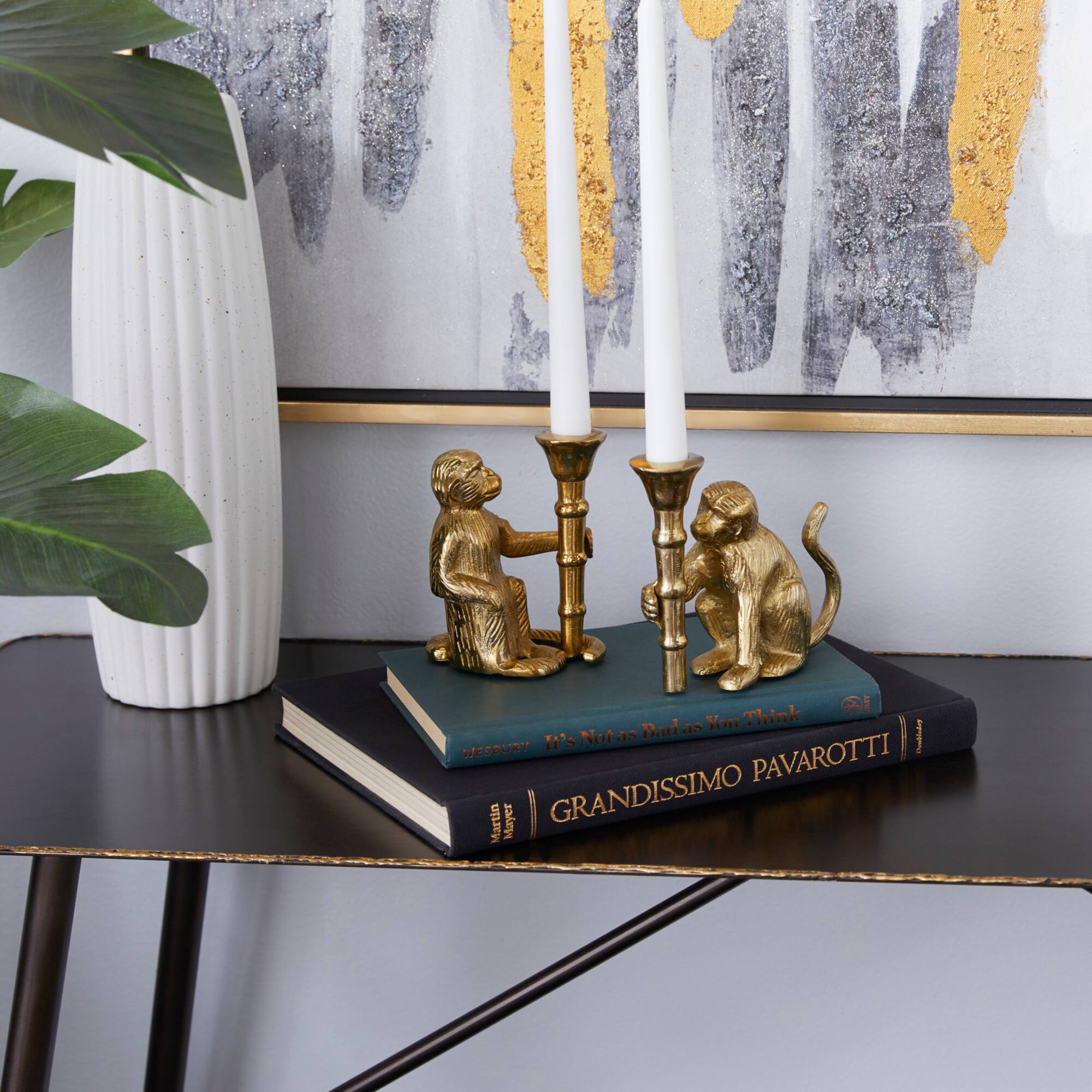 Set of 2 Gold Aluminum Glam Candle Holder, 3" x 5"